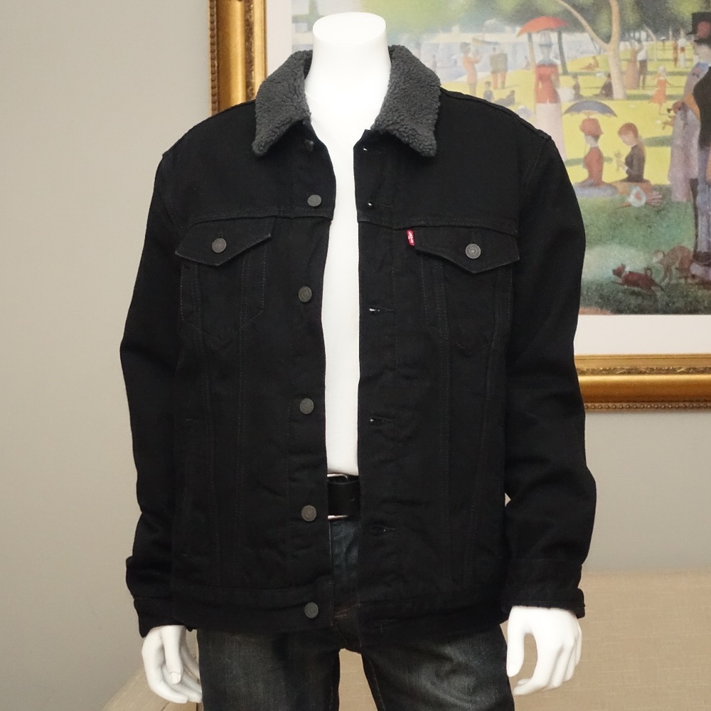 Levi's Denim Sherpa Trucker Jacket Black Gray Men